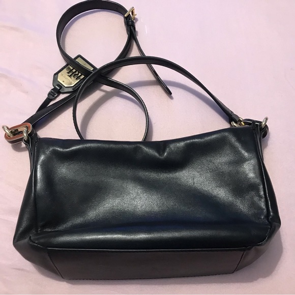 Lauren by Ralph Lauren Black Leather Crossbody Bag Gold Hardware - Picture 4 of 12